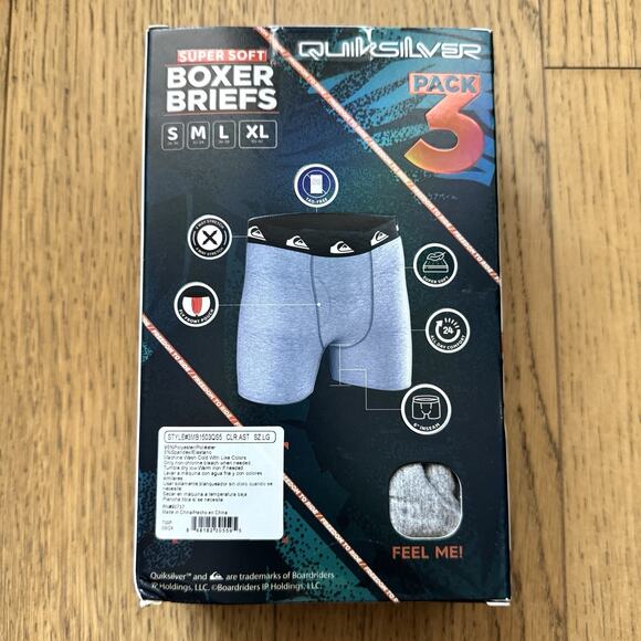 Quicksilver 3 Pack Men’s Super Soft Boxer Briefs Fly Front Tag Free, NWT Size L - Picture 2 of 4
